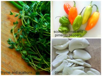 thyme , scallions, peppers and garlic