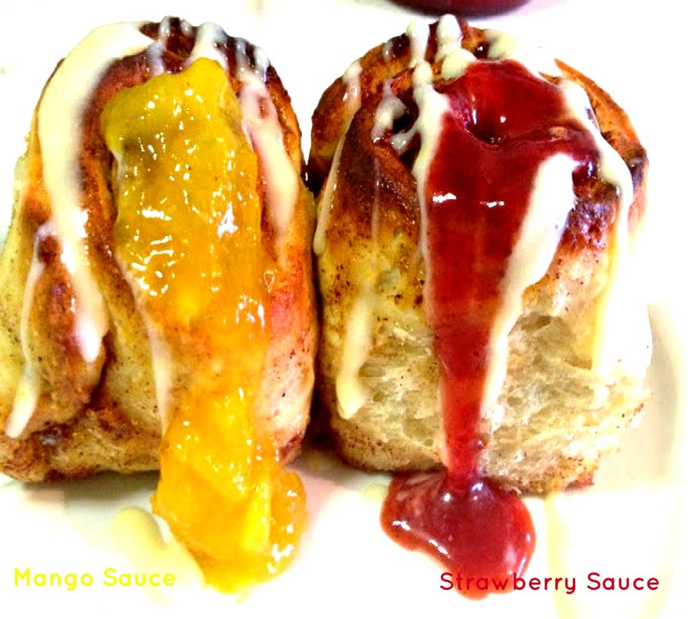 cinnamon rolls with lemon orange glaze and strawberry